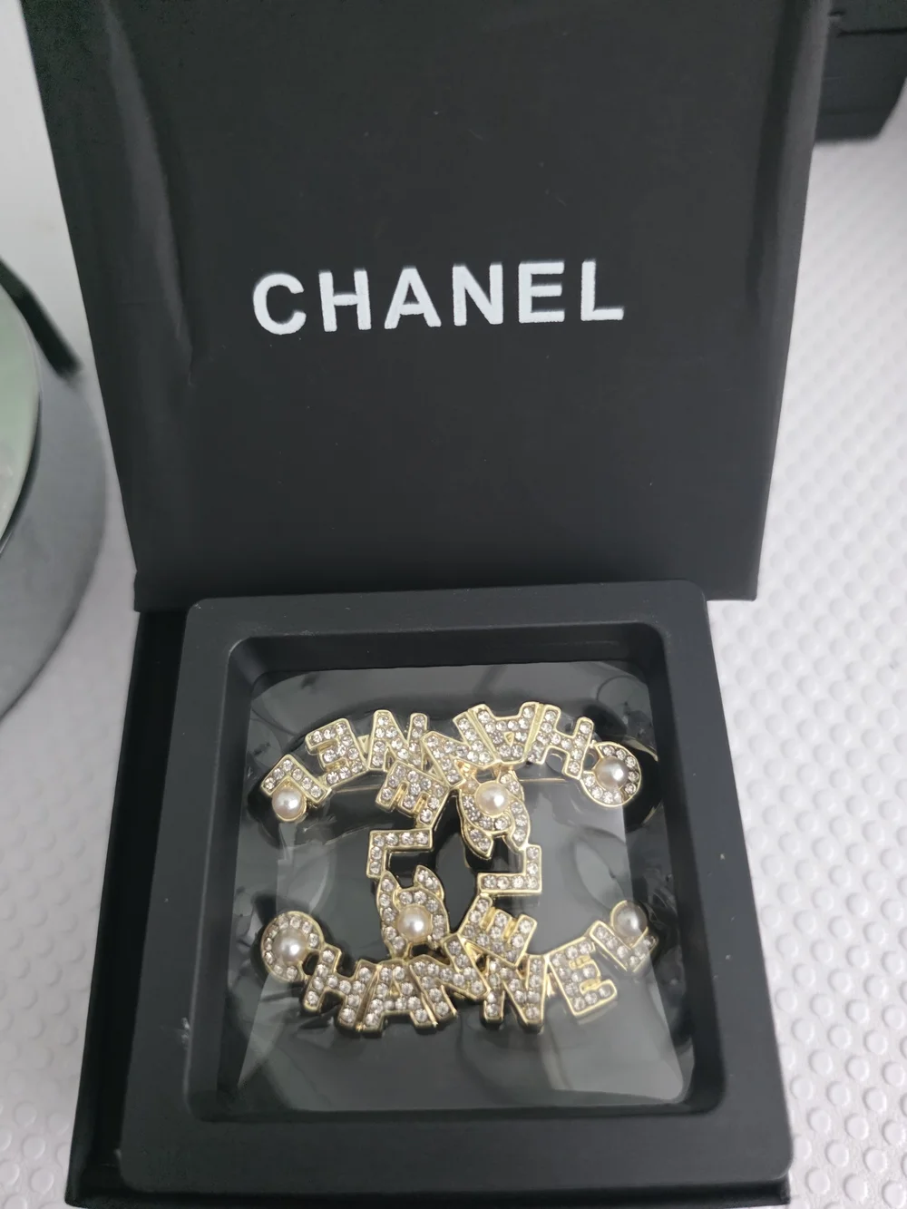 CHANEL Gold Pearl & Crystal CC Logo Brooch